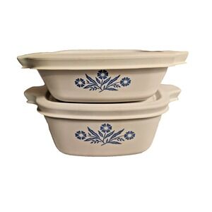 Vtg 2pc Lot Corningware Bowls W/Lids P-44-B P-41-B Cornflower 1 3/4 & 2 3/4 Cup